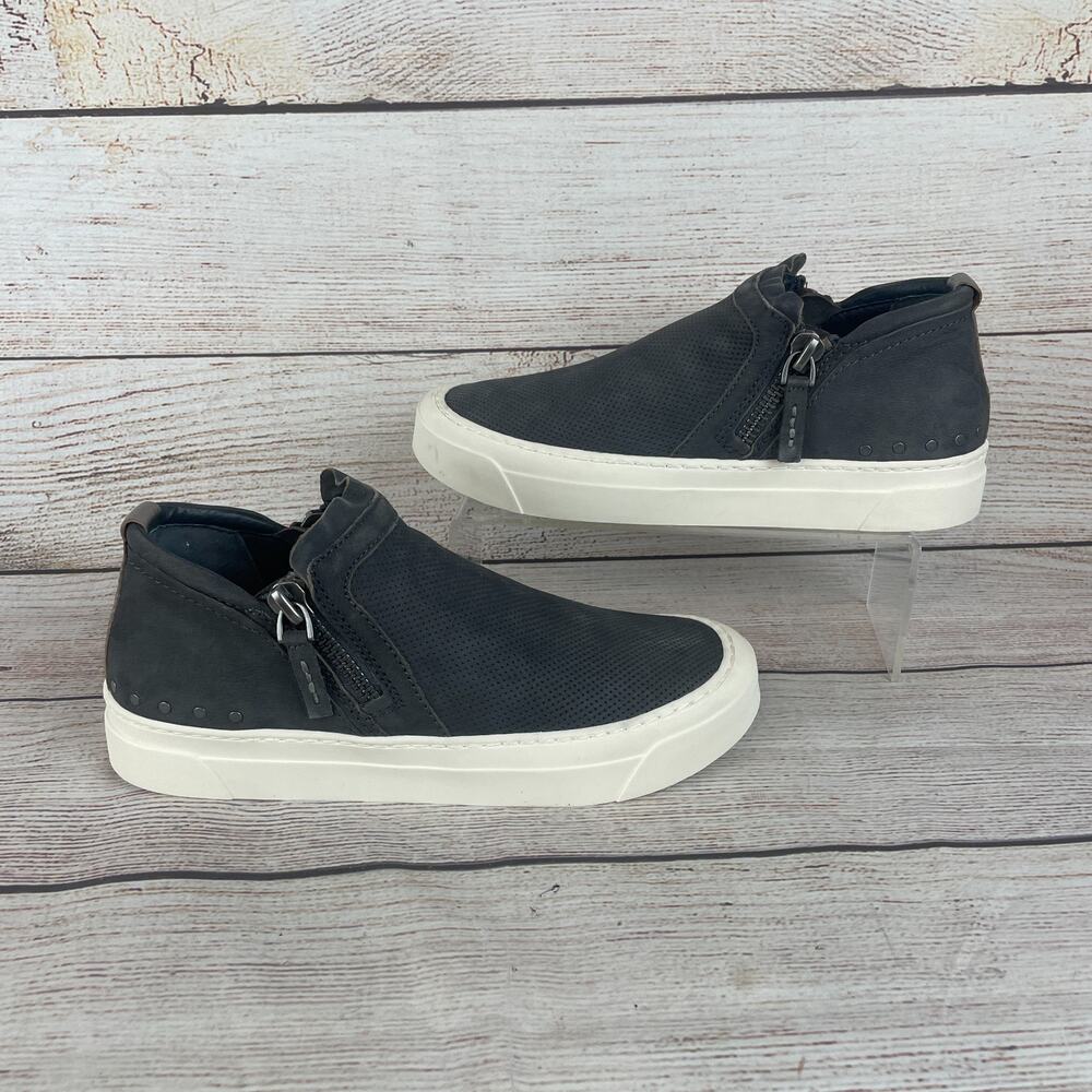 Miz Mooz Arret Womens Sz 9M Side Zip Platform Sneakers Slate Gray Leather